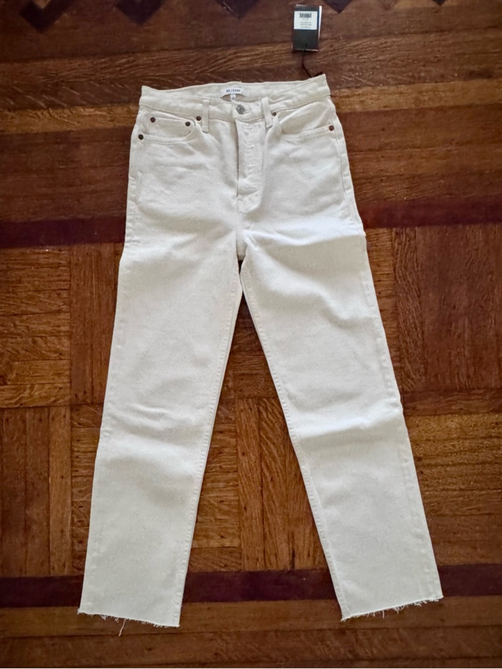 Re/Done White High-Rise Stovepipe Cropped Jeans